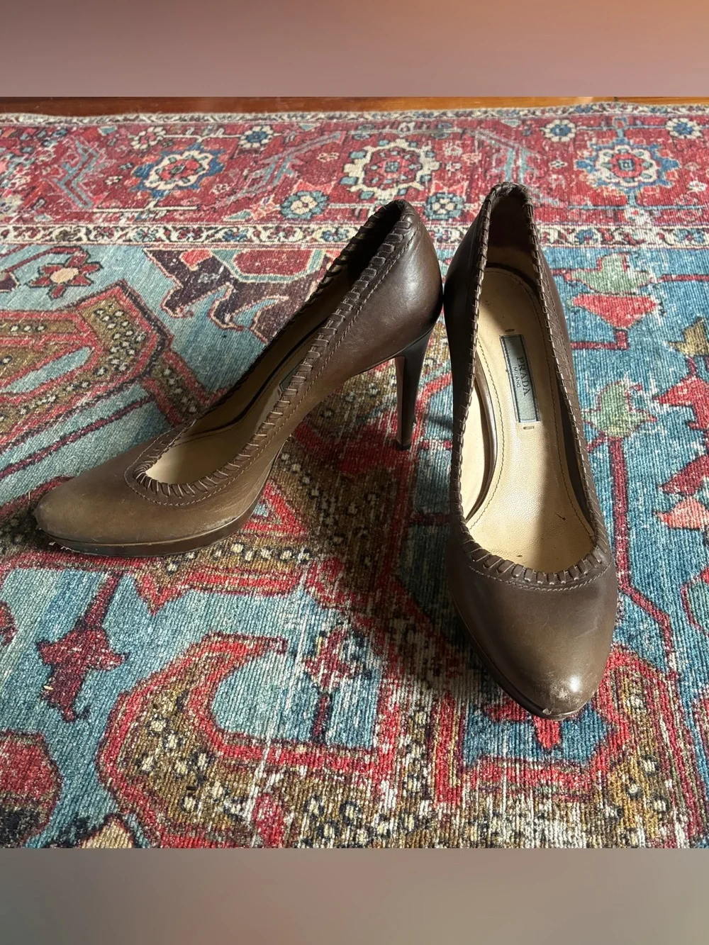 Prada Brown Leather Pointed-Toe High Heel Pumps - Picture 1 of 6